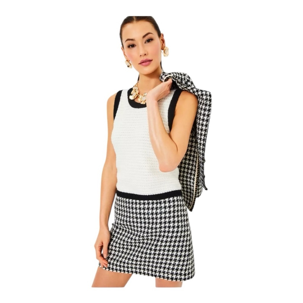 Nwt Lilly Pulitzer Kels Mini Skirt Noir Houndstooth Sequin Boucle
